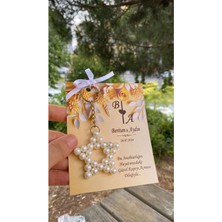 Siyah Lale Nikah Şekeri Yıldız Inci Zincirli Anahtarlık 50 Adet Nikah Şekeri ve Hediyelik