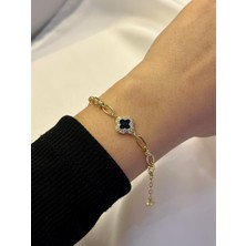 Yeknova Xuping 14K Gold Renginde Kuyumcu Işçiliği Şık Zarif Yonca Model Zirkon Taşlı Kararmaz Kadın Bileklik