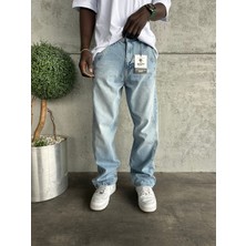 KağanKY Dikiş Detaylı Buz Mavi Relax Baggy Jean