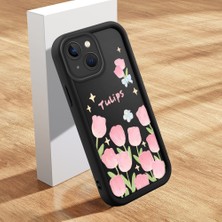 Ucuc iPhone 15 Uyumlu Siyah Silikon Lale Desenli Lens Koruma Şok Emici Esnek Kılıf
