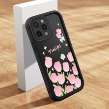 Ucuc iPhone 15 Pro Max Uyumlu Siyah Silikon Lale Desenli Lens Koruma Şok Emici Esnek Kılıf