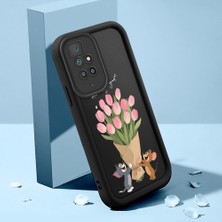 Ucuc Xiaomi Redmi 10 2022 Uyumlu Siyah Silikon Lale Desenli Lens Koruma Şok Emici Esnek Kılıf