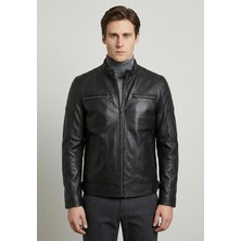 Felix Hardy Siyah Hakiki Kuzu Derisi Biker Ceket