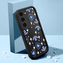 Ucuc Samsung Galaxy S23 Uyumlu Siyah Silikon Nazar Boncuğu Desenli Lens Koruma Şok Emici Esnek Kılıf