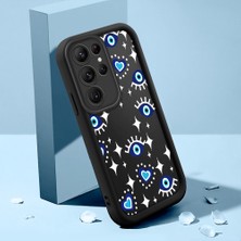 Ucuc Samsung Galaxy S22 Ultra Uyumlu Siyah Silikon Nazar Boncuğu Desenli Lens Koruma Şok Emici Esnek Kılıf