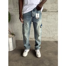 KağanKY Mavi Yıkamalı Kargo Cep Baggy Jean
