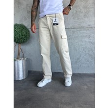 KağanKY Krem Kargo Cep Baggy Jean
