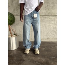 KağanKY Mavi Taşlamalı Relax Baggy Jean