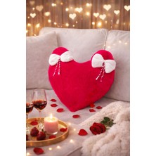 Türkühome Sevgililer Günü Özel Kalp Şeklinde Dekoratif Kırlent | Fiyonklu