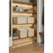 HomyJRs Homyjr’s Kapaklı Kumaş Saklama Kutusu Organizer - Dolap Içi Raf Düzenleyici Kutu (Krem)