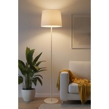 Marrien Cora Krem Metal Ayaklı Bohem Lambader 145 cm Kumaş Başlıklı Salon Yatak Odası Köşe Aydınlatma