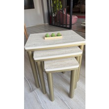 Akset 3lü Bohem Zigon Sehpa Traverten Bronz