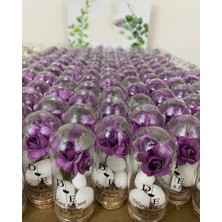 Siyah Lale Nikah Şekeri Cam Fanus Mor Gül ve Fıstık Şekerli Nikah, Söz, Nişan Hediyelik - 25 Adet