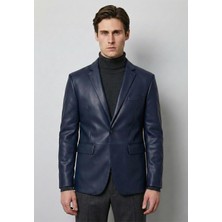 Felix Hardy Lacivert Hakiki Kuzu Derisi Modern Ceket