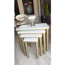 Akset 4lü Bohem Zigon Sehpa Beyaz Bronz