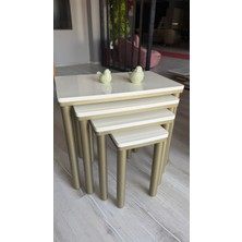 Akset 4lü Krem Bohem Zigon Sehpa Bronz