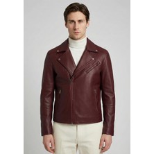 Felix Hardy Koyu Bordo Tasarım Motorcu Ceketi