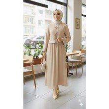 Eceylül Moda Siyah Tesettür Etekli Takım Bağlamalı Kısa Ceket ve Uzun Etekli Ikili Takım Şık Günlük Yeni Sezon