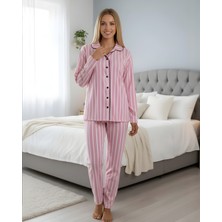 Pijamask Kadın Desenli Boydan Düğmeli Pijama Takımı