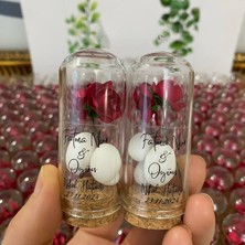 Siyah Lale Nikah Şekeri Cam Fanus Kırmızı Gül ve Fıstık Şekerli Nikah, Söz, Nişan Hediyelik - 25 Adet