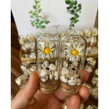 Siyah Lale Nikah Şekeri Cam Fanus Papatya Çiçek ve Kalp Şekerli Nikah, Söz, Nişan Hediyelik - 25 Adet