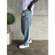 KağanKY Dikiş Detaylı Mavi Kar Yıkama Relax Baggy Jean