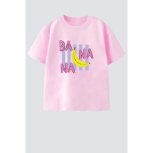 Monila Kız Çocuk Pamuklu Bisiklet Yaka Baskılı T-Shirt