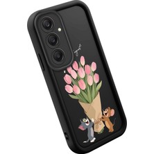 Ucuc Samsung Galaxy A24 4g Uyumlu Siyah Silikon Lale Desenli Lens Koruma Şok Emici Esnek Kılıf