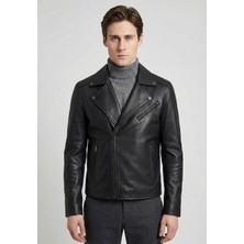 Felix Hardy Siyah Kuzu Derisi Erkek Biker Ceket