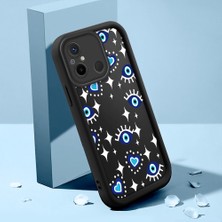 Ucuc Xiaomi Poco C55 Uyumlu Siyah Silikon Nazar Boncuğu Desenli Lens Koruma Şok Emici Esnek Kılıf