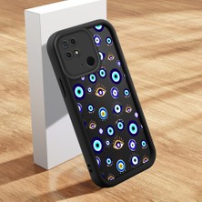 Ucuc Xiaomi Redmi 10C Uyumlu Siyah Silikon Nazar Boncuğu Desenli Lens Koruma Şok Emici Esnek Kılıf
