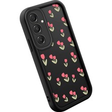 Ucuc Samsung Galaxy A16 Uyumlu Siyah Silikon Çiçek Desenli Lens Koruma Şok Emici Esnek Kılıf