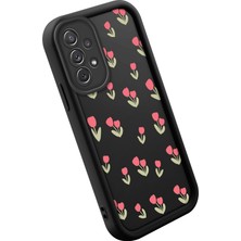 Ucuc Samsung Galaxy A72 5g Uyumlu Siyah Silikon Çiçek Desenli Lens Koruma Şok Emici Esnek Kılıf