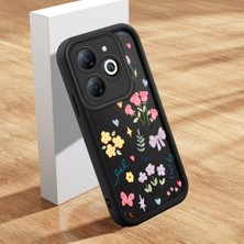 Ucuc Tecno Spark 20/20C/GO 2024 Uyumlu Siyah Silikon Çiçek Desenli Lens Koruma Şok Emici Esnek Kılıf