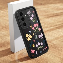 Ucuc Samsung Galaxy S24 Fe Uyumlu Siyah Silikon Çiçek Desenli Lens Koruma Şok Emici Esnek Kılıf