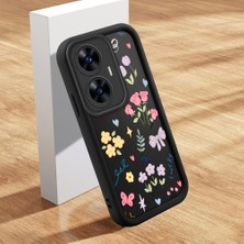 Ucuc Realme C55 Uyumlu Siyah Silikon Çiçek Desenli Lens Koruma Şok Emici Esnek Kılıf