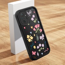 Ucuc Xiaomi Redmi Note 10 Pro Uyumlu Siyah Silikon Çiçek Desenli Lens Koruma Şok Emici Esnek Kılıf