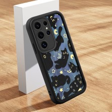 Ucuc Samsung Galaxy S24 Ultra Uyumlu Siyah Silikon Ay Desenli Lens Koruma Şok Emici Esnek Kılıf