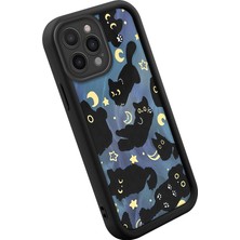 Ucuc iPhone 16 Pro Uyumlu Siyah Silikon Ay Desenli Lens Koruma Şok Emici Esnek Kılıf