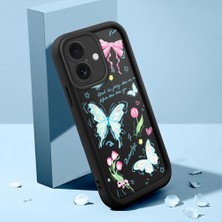 Ucuc iPhone 16 Uyumlu Siyah Silikon Lens Koruma Şok Emici Esnek Kılıf Kelebek Desenli