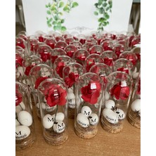 Siyah Lale Nikah Şekeri Cam Fanus Kırmızı Gül ve Fıstık Şekerli Nikah, Söz, Nişan Hediyelik - 25 Adet