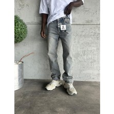 KağanKY Mavi Yıkamalı Baggy Jean Erkek 32 Beden Denim Kumaş 4 Cep Özellikli
