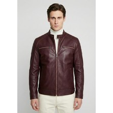 Felix Hardy Bordo Renk Hakiki Kuzu Derisi Tasarım Biker Ceket