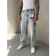 KağanKY Buz Mavi Kargo Cep Baggy Jean