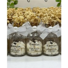 Siyah Lale Nikah Şekeri Mantar Kapaklı Cam Şişe Kalp Şekerli Nikah, Söz, Nişan Hediyelik - 25 Adet