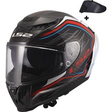 LS2 DRAGON KARBON SUBIC BEYAZ-MAVİ-KIRMIZI KASK