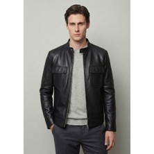 Felix Hardy Siyah Düz Çift Cepli Hakiki Kuzu Derisi Ceket