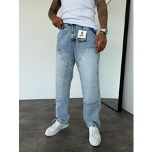 KağanKY Dikiş Detaylı Buz Mavi Relax Baggy Jean