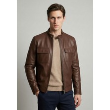 Felix Hardy Kahverengi Düz Çift Cepli Hakiki Kuzu Derisi Ceket