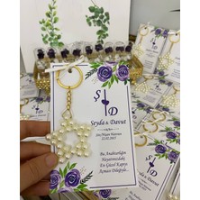 Siyah Lale Nikah Şekeri Inci Yıldız Anahtarlık Bebek, Nikah, Söz, Nişan Hediyelik - 50 Adet